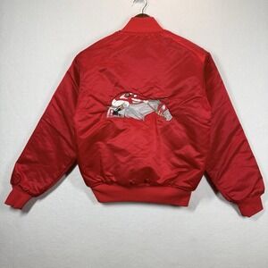 Vintage GAME Sportswear Red Satin Bomber Eight Belles Horse Racing Mens S USA